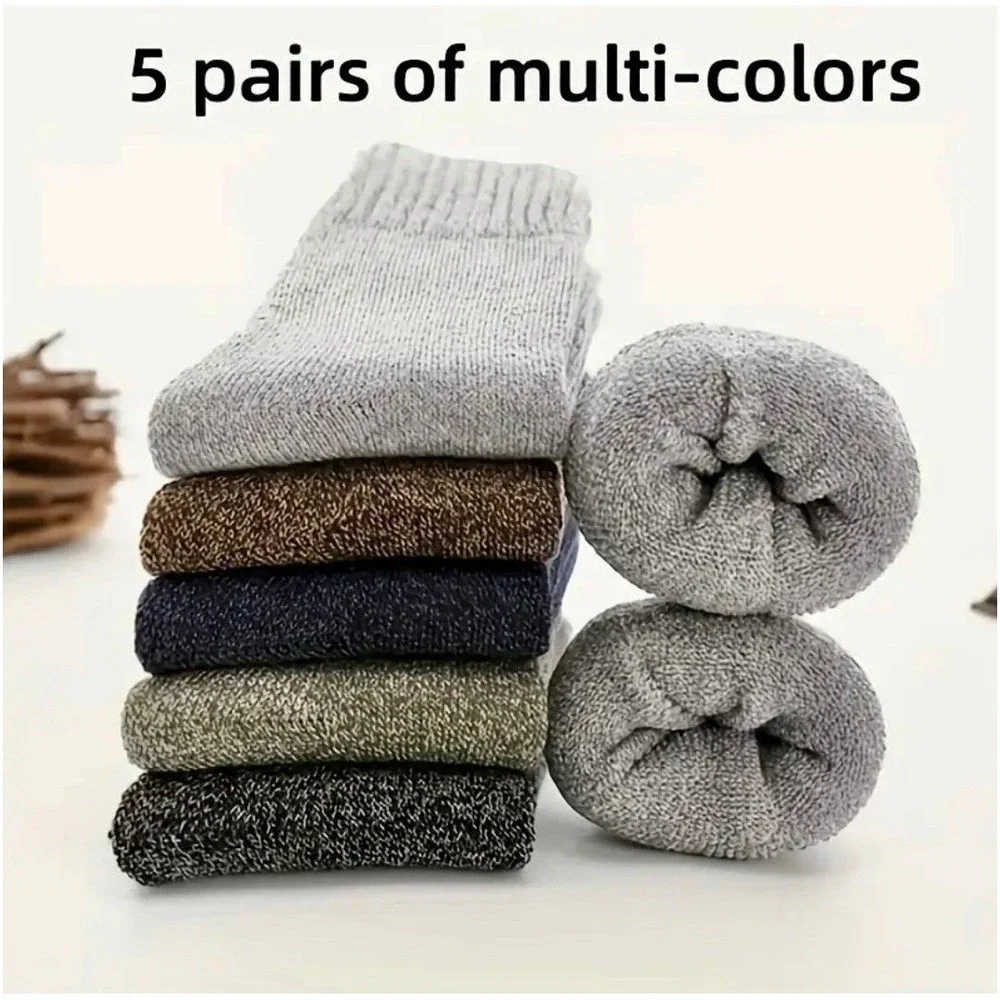 Unisex Merino Wool Thermal Mid-Calf Hiking Socks Winter 7-12 Multiple Colors 5pk